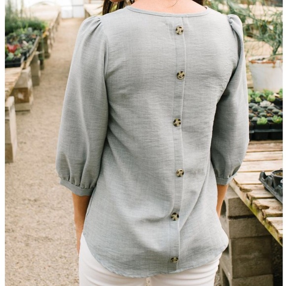 Slate Blue Blouse with Button Down Back - Picture 2 of 3